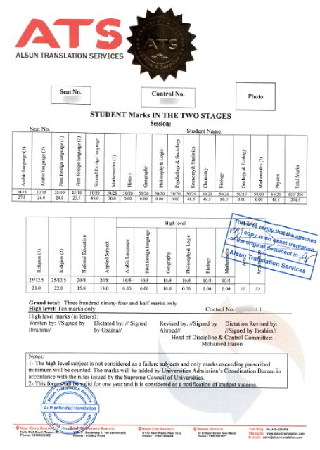 ترجمة شهادة الثانوية لدى شركة الألسن